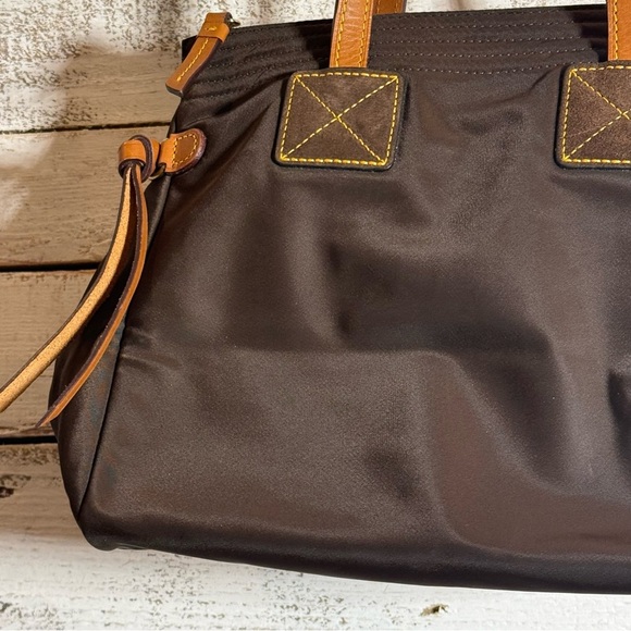 Dooney & Bourke Handbag Tote Purse Satchel Black Nylon Leather Strap Pink Lining - Picture 3 of 7